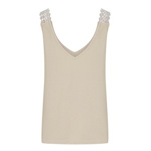 Women's Waffle Knit Tank Top with Lace Straps V-Neck Sleeveless Casual T-Shirt Solid Color Lace-Trimmed Vest Top - 1 of 4