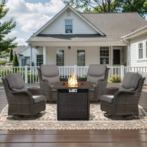 Belord Patio Swivel Chair Set of 4 with 30" Propane Fire Pit Table, Patio Furniture Set with High Back Swivel Rocker Patio Chairs and Firepit Table - 1 of 4