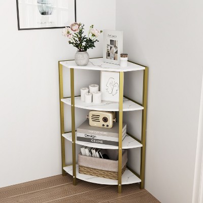 NicBex Bookcases for Living Room 5-Tier Corner Open Shelf Bookcase Storage Shelf with Metal Mesh Door for Home Office, Kitchen