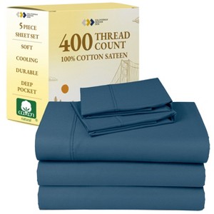 Cotton Sheets Set - Softest 400 Thread Count Bed Sheets, 100% Cotton Sateen, Cooling, Deep Pocket by California Design Den - 1 of 4