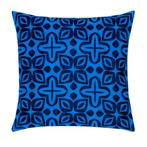 Beauty Embroidered Decorative Pillow Peacock/Indigo - Rochelle Porter: Bohemian Style, Cotton, Indoor Use, Hidden Zipper Closure - 1 of 4