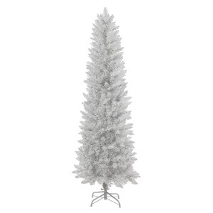 Pre-Lit White Pencil Christmas Tree with 250 Color LED Lights, 6ft Hinged Slim Artificial Xmas Tree with 571 Branch Tips - 1 of 4