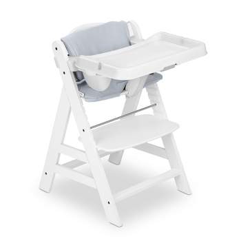 hauck AlphaPlus Grow Along White Wooden High Chair Seat with Removable Tray Table and Grey Deluxe Seat Cushion Pad for Babies 6 Months and Up