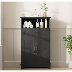 Farmhouse Storage Cabinet, Freestanding Bathroom Organizer with Doors and Drawer - 1 of 4