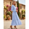 Women Casual Long Sleeve V Neck Elastic Waist Lightweight Maxi Wedding Guest Dress Pockets - 4 of 4