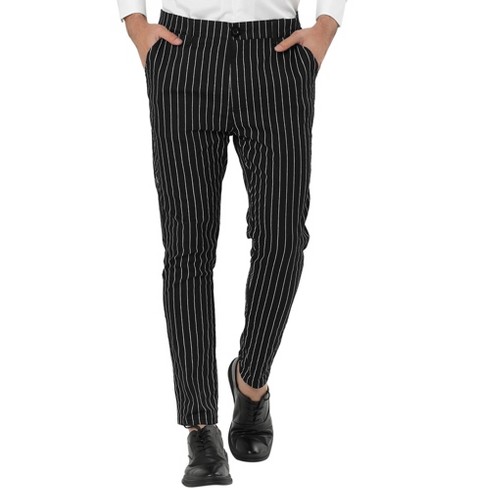 Lars Amadeus Men's Dress Striped Slim Fit Flat Front Business Trousers  Black 34