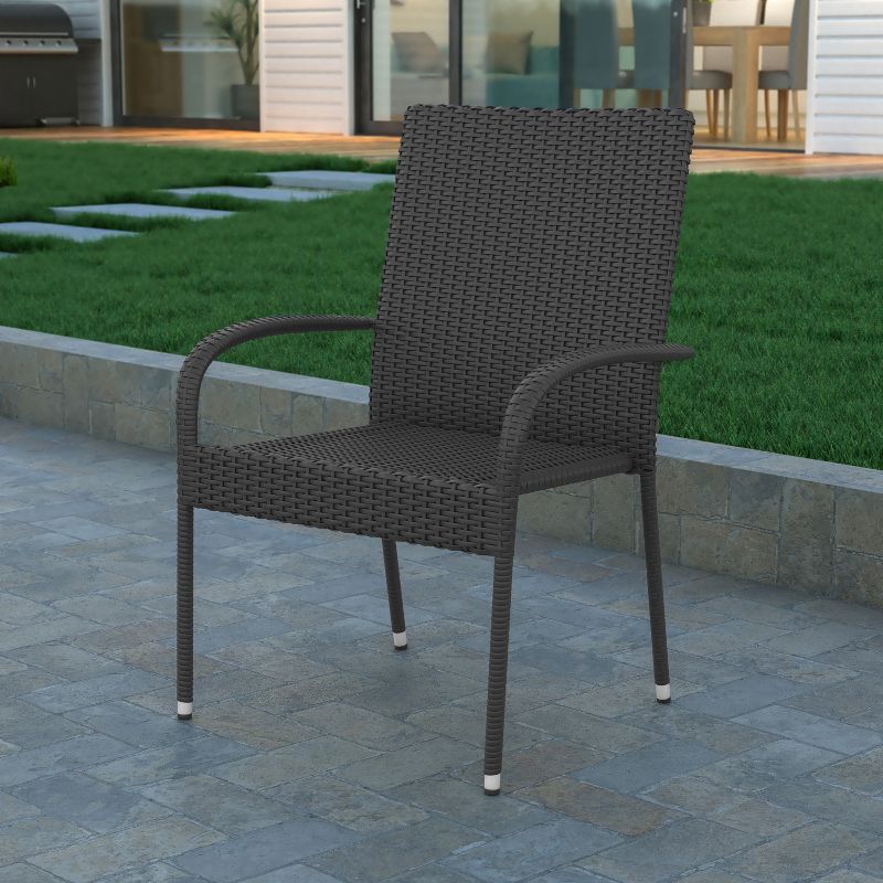 Emma and Oliver Stacking All-Weather Wicker Wrapped Powder Coated Steel Patio Club Chairs for Indoor and Outdoor Use, 5 of 12