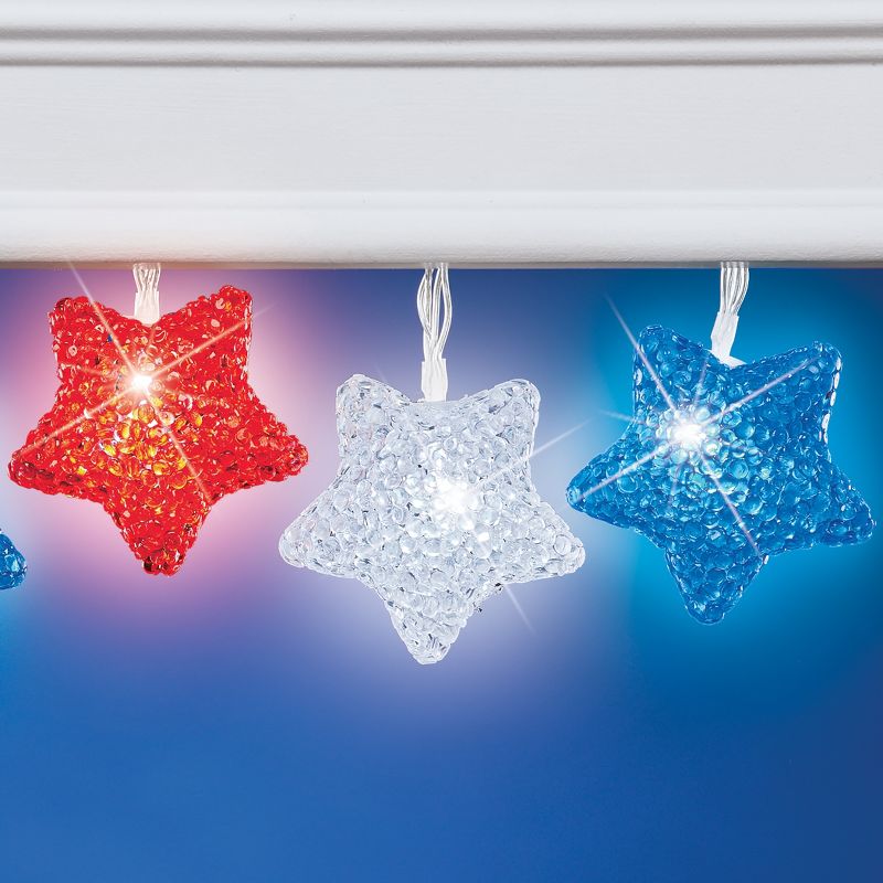 Collections Etc Patriotic Stars LED Battery Operated Outdoor String Lights NO SIZE, 3 of 4