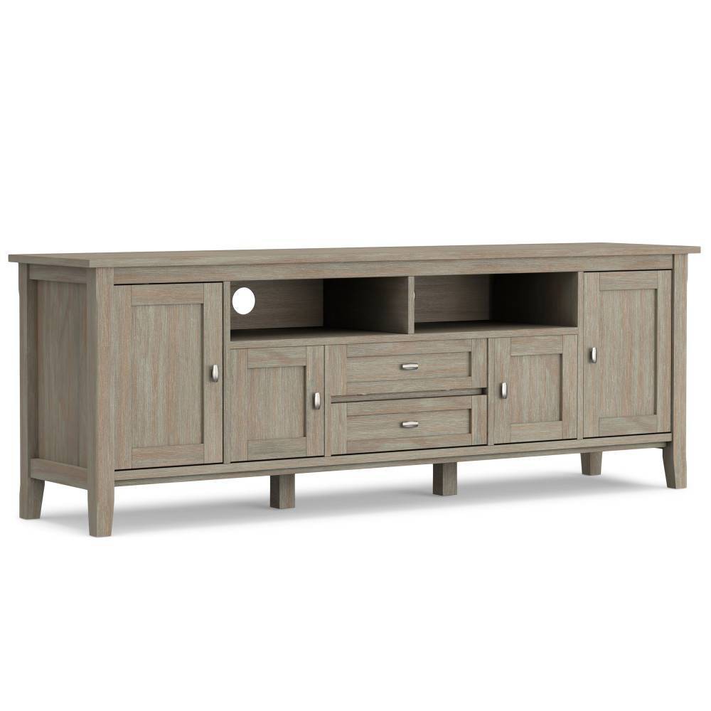 WyndenHall 72" Norfolk TV Stand for TVs up to 80" Distressed Gray: Pine Frame, Nickel Hardware, Adjustable Shelves
