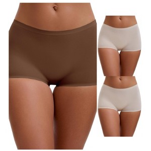 INSPIRE CHIC Women's High Waist Seamless Boyshorts Elastic Waistband Ice Silk Breathable Shorts 3 Packs - 1 of 4