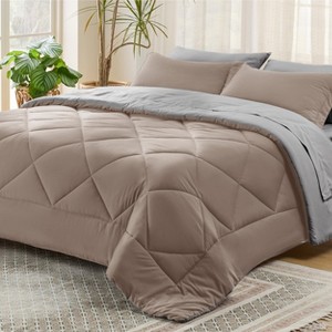 5/7 Pcs Bed in a Bag with Contrast Color Solid Design Bedding Set - 1 of 4
