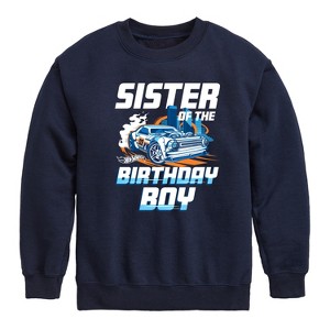 Boys' - Hot Wheels - Sister Of Birthday Boy Graphic Long Sleeve Fleece Sweatshirt - 1 of 4