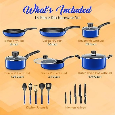 20-Piece Blue Non-Stick Aluminum Cookware Set