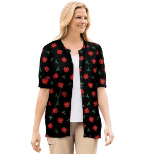 Woman Within Plus Size Perfect Elbow-Length Sleeve Cardigan - 1 of 4