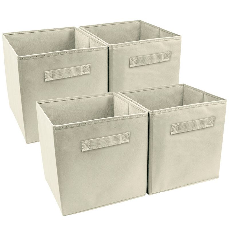 Sorbus 11 Inch 4 Pack Foldable Fabric Storage Cube Bins with Handles - for Organizing Pantry, Closet, Nursery, Playroom, and More (Beige), 1 of 11