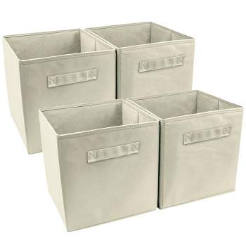 Sorbus 11 Inch 4 Pack Foldable Fabric Storage Cube Bins with Handles - for Organizing Pantry, Closet, Nursery, Playroom, and More (Beige)
