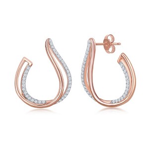 Bella Silver Sterling Silver, Micro Pave Double J-Design Earings - Rose Gold Plated - Rose - 1 of 2