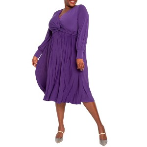 ELOQUII Women's Plus Size Knot Front Pleated Skirt Dress - 1 of 4