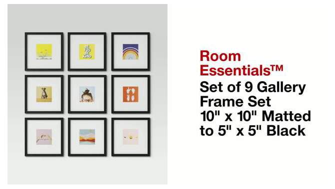 Set of 9 Gallery Frame Set 10&#34; x 10&#34; Matted to 5&#34; x 5&#34; Black - Room Essentials&#8482;, 2 of 20, play video