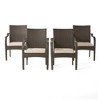 Outdoor Chairs Set Of 4, Rattan Armchairs With Soft Cushions, Patio Dining Chairs With Curved Armrests, High Backrest For Backyard, Garden, Brown - 3 of 4