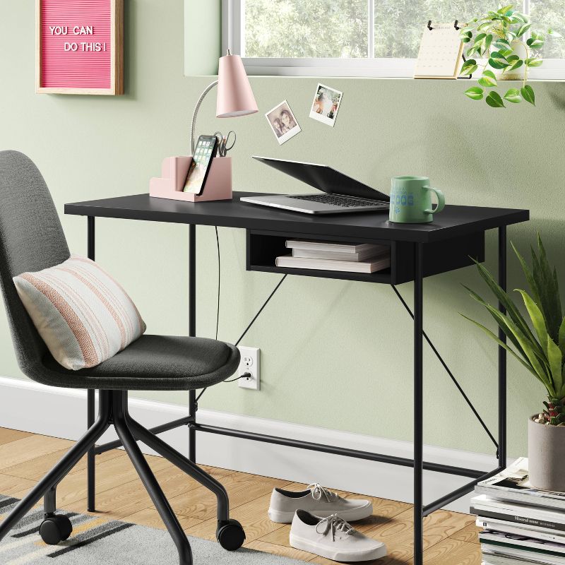 Wood and Metal Writing Desk with Storage - Room Essentials, 3 of 8