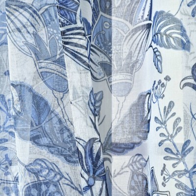 Cynthia Jacobean Blue Floral Room Darkening Curtain Set