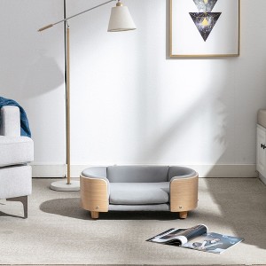 PAGED Oval Velvet Pet Bed with Solid Wood Legs and Bent Wood Back,Comfy Dog Bed Sofa for Small and Medium Dogs - 1 of 4