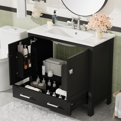 NicBex 30/36/60/72"Bathroom Vanity Set with Ceramic Sink,2 Doors&1 Drawer,Multifunctional Storage Cabinet Combo,4" Faucet Hole(No Faucet)