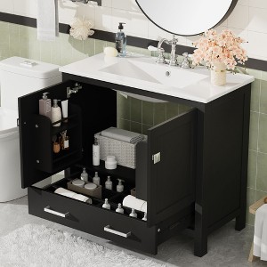 NicBex 30/36/60/72"Bathroom Vanity Set with Ceramic Sink,2 Doors&1 Drawer,Multifunctional Storage Cabinet Combo,4" Faucet Hole(No Faucet) - 1 of 4