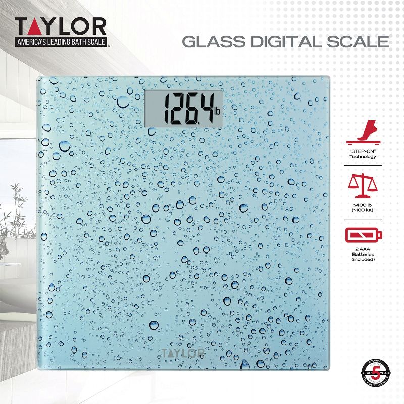 Taylor® Precision Products Digital Glass Waterdrop Bathroom Scale, 400-Lb. Capacity, 4 of 5