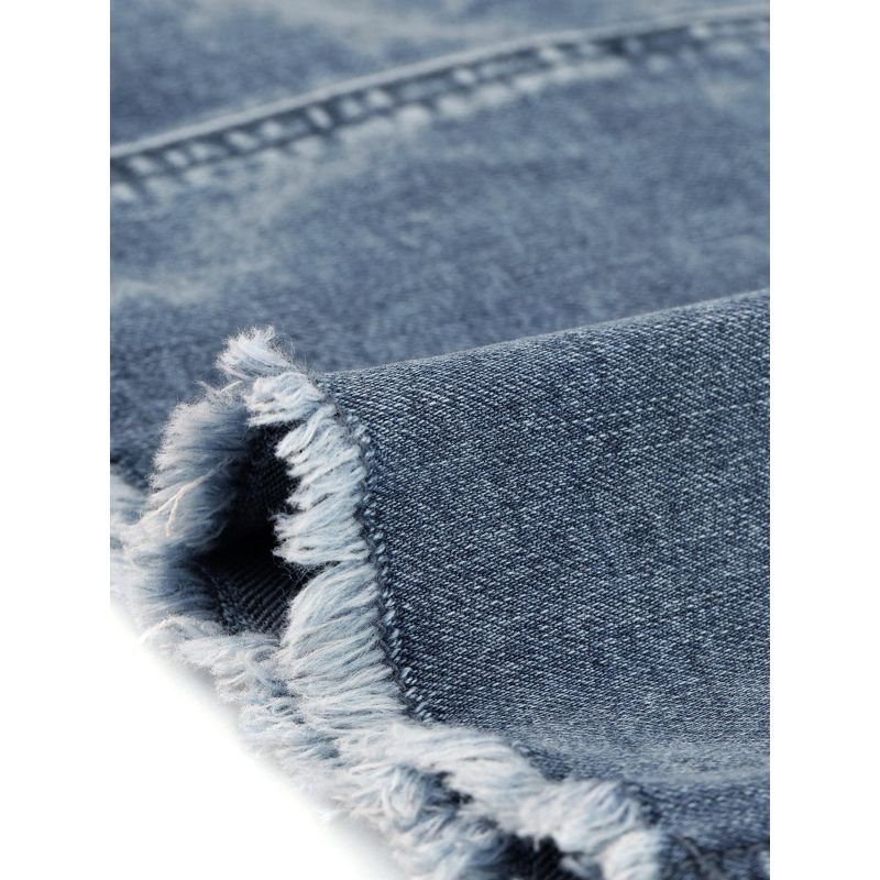 Allegra K Women's Basic Distressed High Waist Ripped Hem Washed Jeans Skirt, 5 of 6