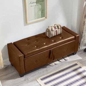 ORRD 48" Storage Ottoman Bench | Upholstered Faux Leather PU Stool | Multi-Purpose Bench for Bedroom, Living Room & Entryway,Black - 1 of 4