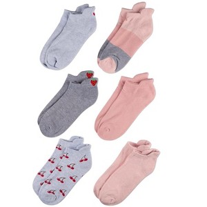 Memoi Embroidered Tab Fruits 1/2 Cushioned Tab Socks 6 Gray Heather 9-11 - 1 of 4