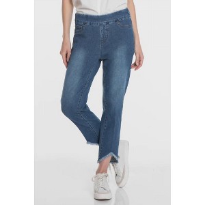 Women's 5 Pocket Angled Fringe Hem Jean - Slimsation By Multiples - 1 of 1