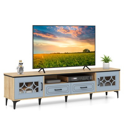 Tangkula Farmhouse TV Stand for TVs up to 80" Entertainment Center with 2 Drawers & 2 CabinetsWooden TV Cabinet