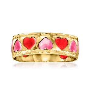 Ross-Simons Italian Pink and Red Enamel Heart Ring in 14kt Yellow Gold - 1 of 4