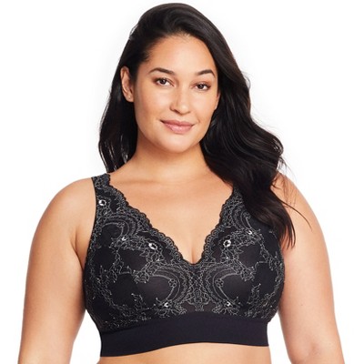 Glamorise Womens Low Cut WonderWire Lace Underwire Bra 1240 Black 40DD