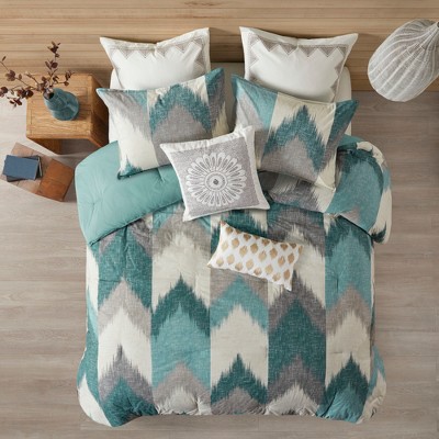 3 Pcs Sophisticated Ikat Chevron Print Duvet Set, Winterfall Home Textile fits Stylish Bedroom Decor