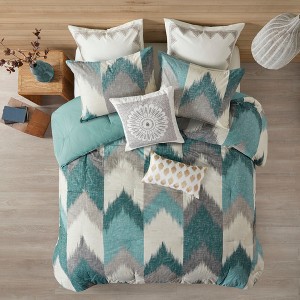 3 Pcs Sophisticated Ikat Chevron Print Duvet Set, Winterfall Home Textile fits Stylish Bedroom Decor - 1 of 4