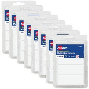 Avery Multi-Use Permanent Labels, 1" x 2.75", White, Non-Printable, 8 Packs, 1,024 Blank Labels Total (21923) - 1 of 4