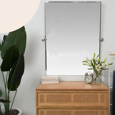 Large Frameless Rectangular Mirror with Brushed Chrome Wall Brackets