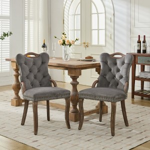 Hrinhom 2-Piece Velvet Dining Chair,Mid-century Modern Upholstered Kitchen Chair with Solid Wood Legs - 1 of 4