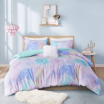 Aqua Watercolor Tie Dye Twin Microfiber Comforter Set