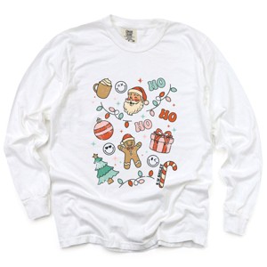 S.W.Smiley Christmas Collage Sparkle - Womens Garment Dyed Long Sleeve - 1 of 3