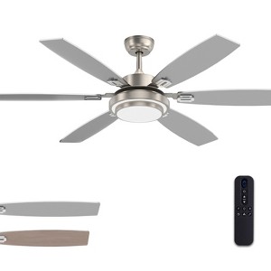 Siljoy 60-in Nickel LED Ceiling Fan with Dual Color Blades (Nickel and oak)-Remote Included (6 Blades) - 1 of 4