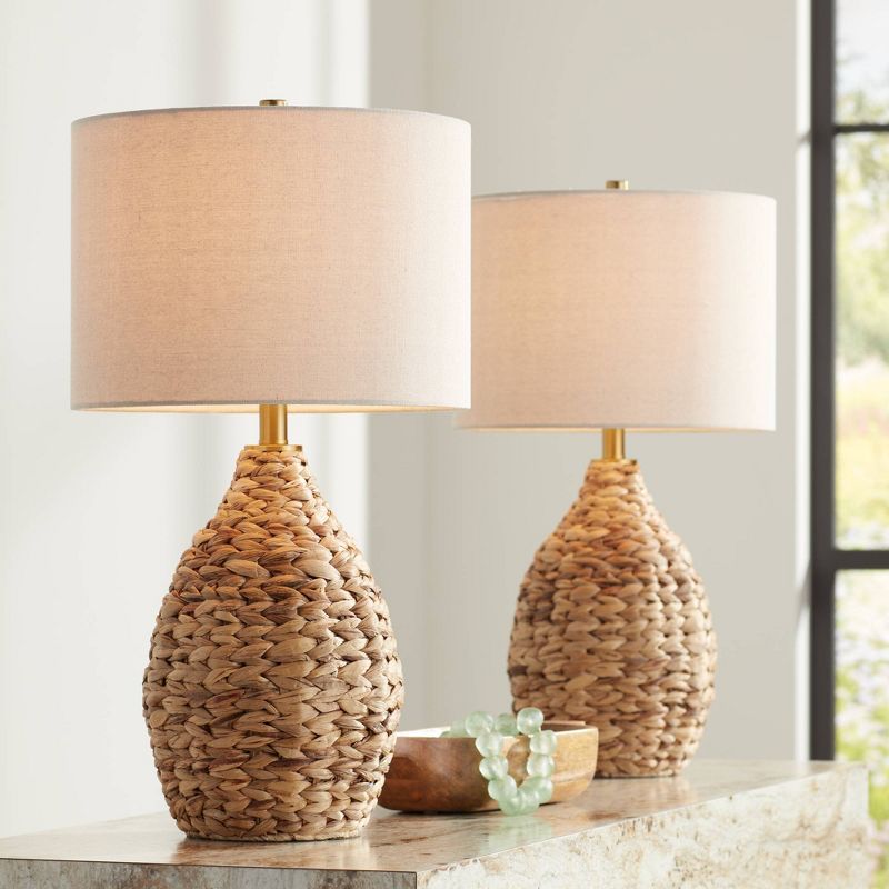 360 Lighting Corona 25 1/2" High Coastal Modern Table Lamps Set of 2 Woven Reed Off-White Shade Living Room Bedroom Bedside (Colors May Vary), 2 of 10