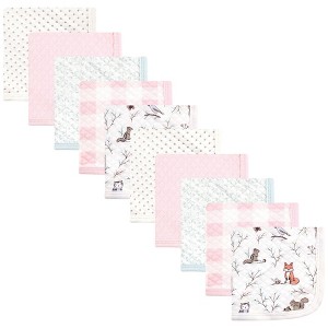 Hudson Baby Infant Girl Quilted Cotton Washcloths, Enchanted Forest, One Size - 1 of 2