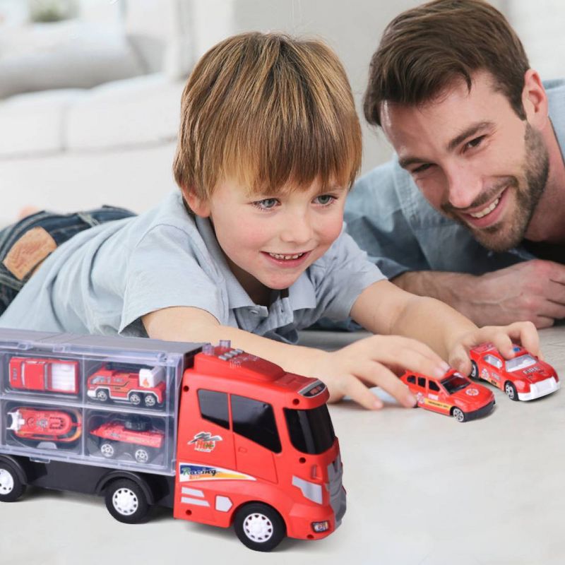 Fun Little Toys 12-in-1 Fire Truck Carrier Toy with Sound 13pc, 2 of 5