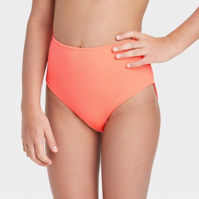Girls' Dynamic Ribbed High-Waist Swimsuit Bottom - art class™ Peach Orange