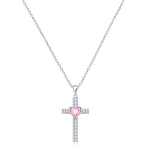 Molenia Birthstone Cross Necklace for Women, 925 Sterling Silver Heart Cross Pendant Necklace Fine Cross Jewelry Mother‘s Day Birthday Gifts for Her - 1 of 4